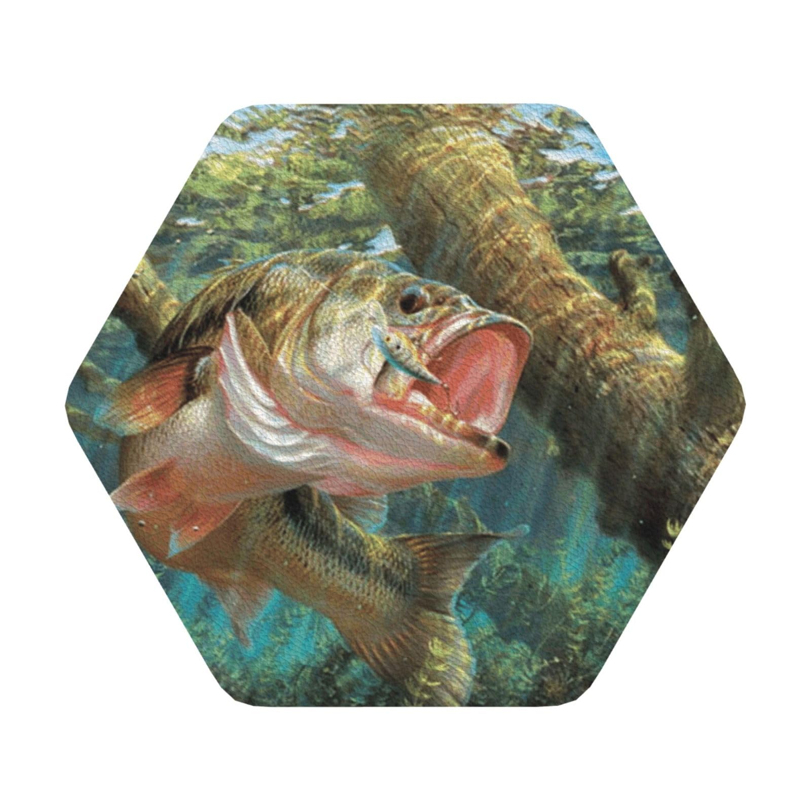 fish PU Leather Coasters Set of 6 Hexagon Drink Coasters