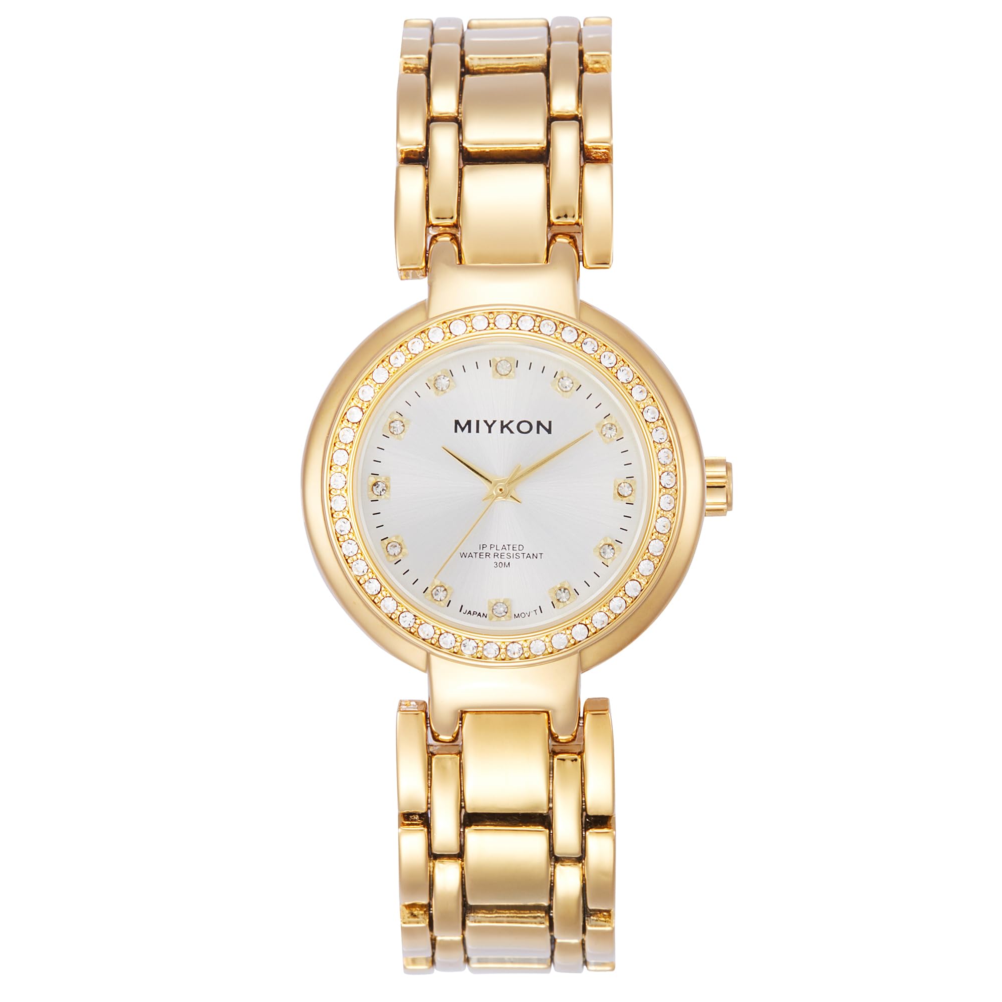 Miykon Relojes de plata y oro para mujer, pequeño y delicado reloj para mujer con cristales auténticos, pulsera de joyería para mujer pulida con iones, vidrio resistente a los arañazos, cuarzo japonés