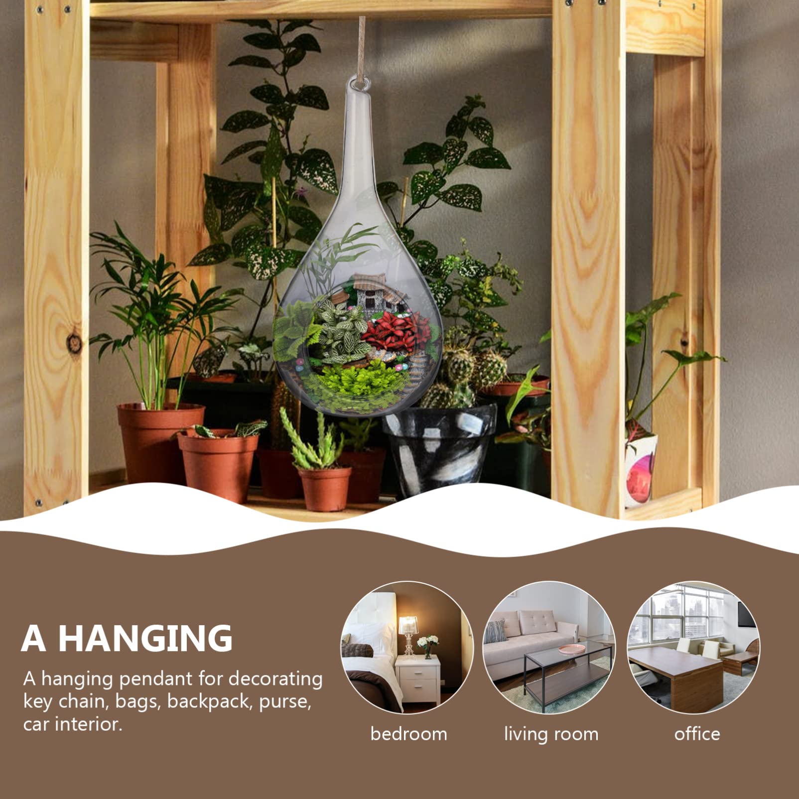 TOPBATHY Vaso Da Parete In Vetro E Ferro Per Piante Idroponiche - Decorazione Design Sospeso Per Soggiorno, Ginkgo Biloba Nero - 6