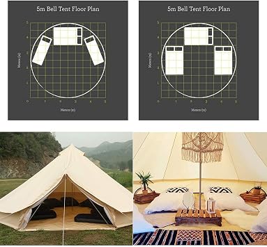 PlayDo 5M/16.4ft Waterproof Cotton Canvas Wall Tent Bell Yurts Tent with Stove Hole for 6-8 Person Camping Hiking Hunting Festival Party