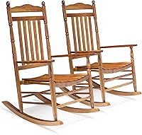 VINGLI Teak Wooden Rocking Chairs (2 Pack) - 450 lbs Capacity, High Back Recliner for Porch, Patio, Garden, Indoor Outdoor Rocker