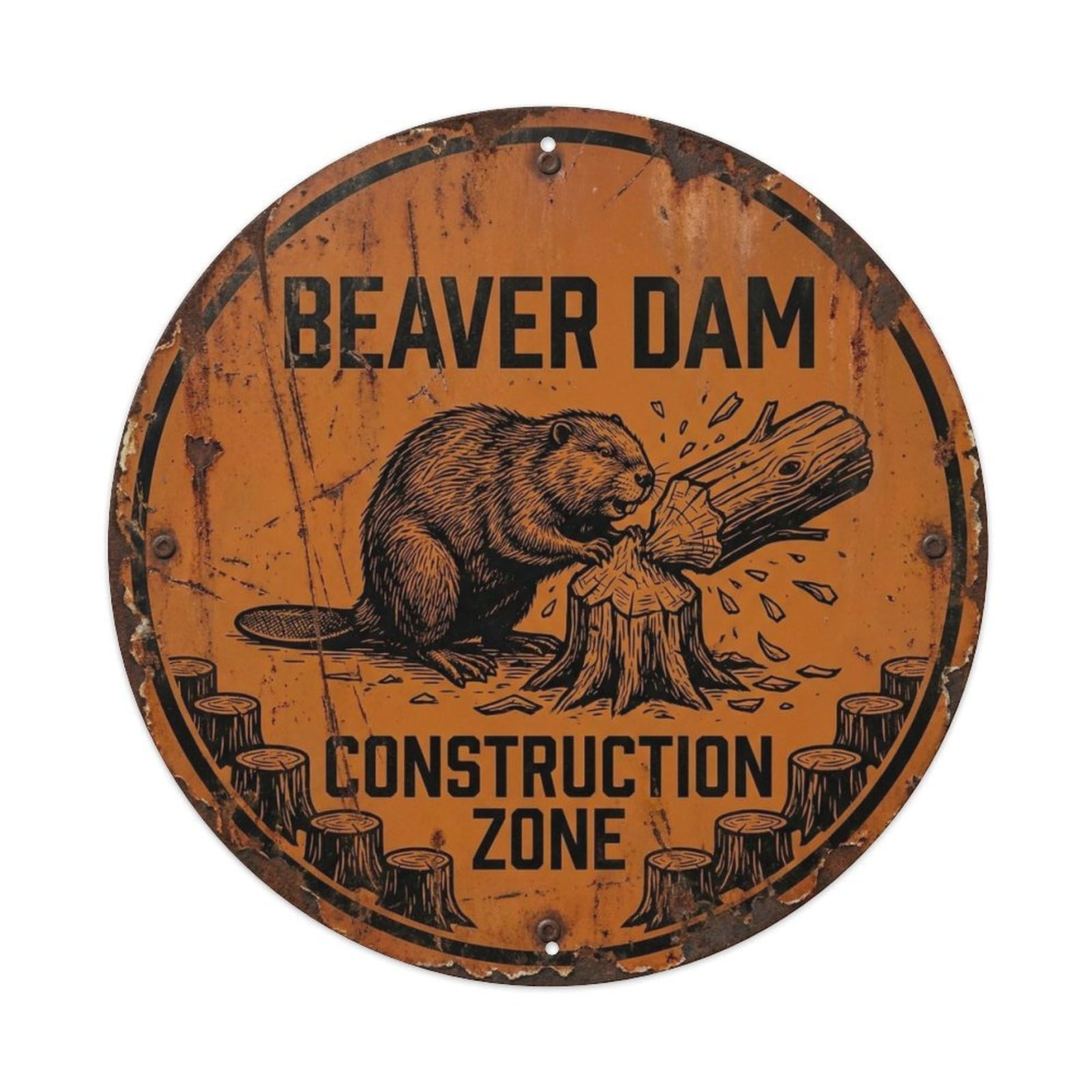 Beaver Dam Construction Zone Safety Notice Metal Tin Sign