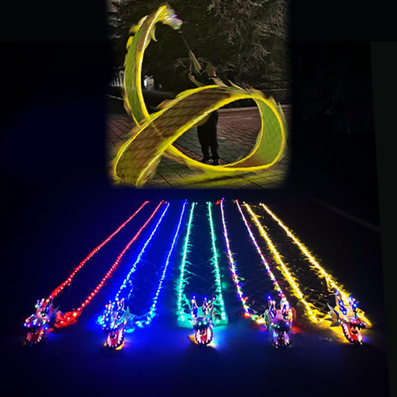EXCLURA Dragon Poi Led Dragon Poi for Night Parade, Flowy Square Exercise Dance Dragon Ribbon Poi, Spinning Dragon Ribbon Light Up for Sports Fitness (Color : Yellow, Size : 8 m (26 ft))