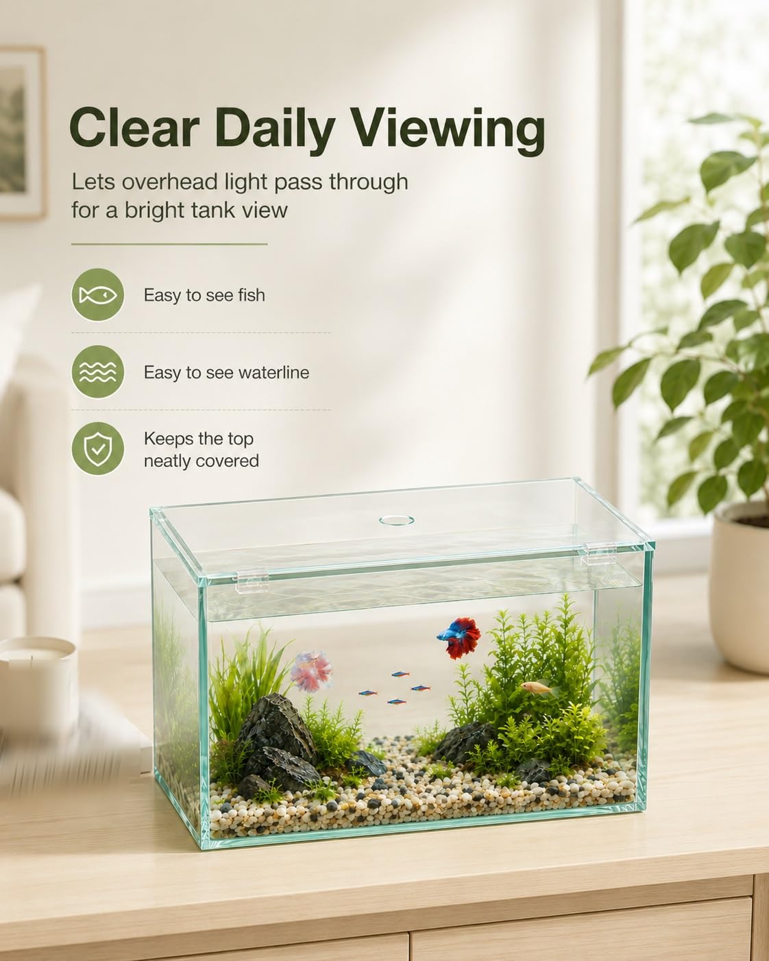 Coperchio Acquario Vetro Trasparente, Copertura Vasca Pesci con Foro e Clip(L:30 x W:28 cm)