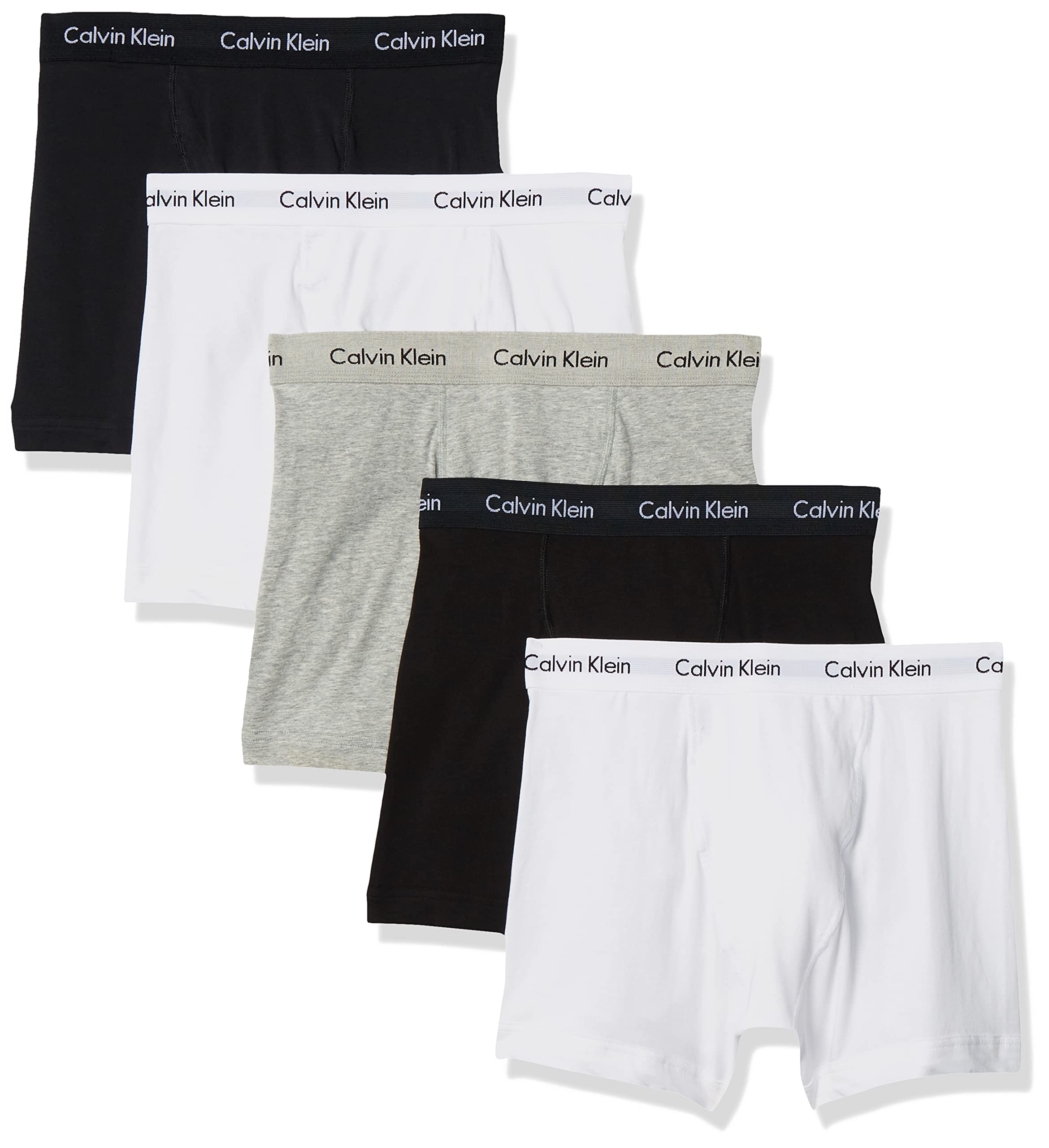 Calvin Klein Men's Cotton Stretch 5-Pack Boxer Brief, 2 Black, 2 White, 1 Grey Heather, Medium