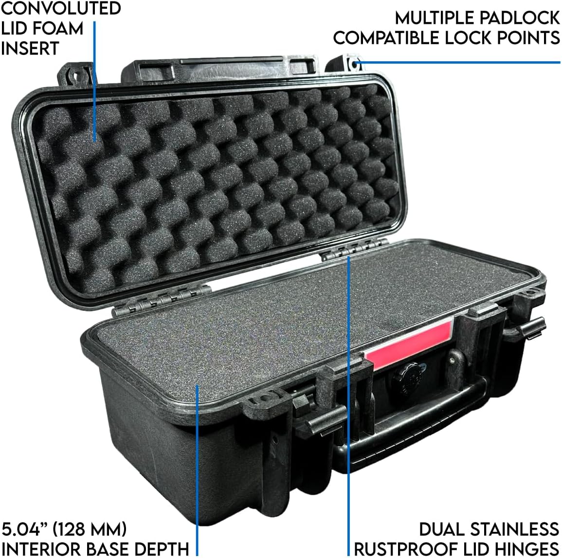 DCB Cases - Element 4802F | 19 x 9 x 8 Ext Dim | IP67 Waterproof | Pluck Foam Insert | Foldable Handle | Pressure Control Valve | Resin-Reinforced Injection Molded Plastic | 2 Latch Lid Close