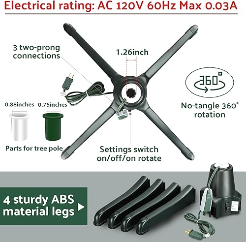Miniatura 3 de Hortsun Soporte para árbol de Navidad giratorio de 360 grados, ajustable, base giratoria eléctrica para árboles de vacaciones artificiales de hasta