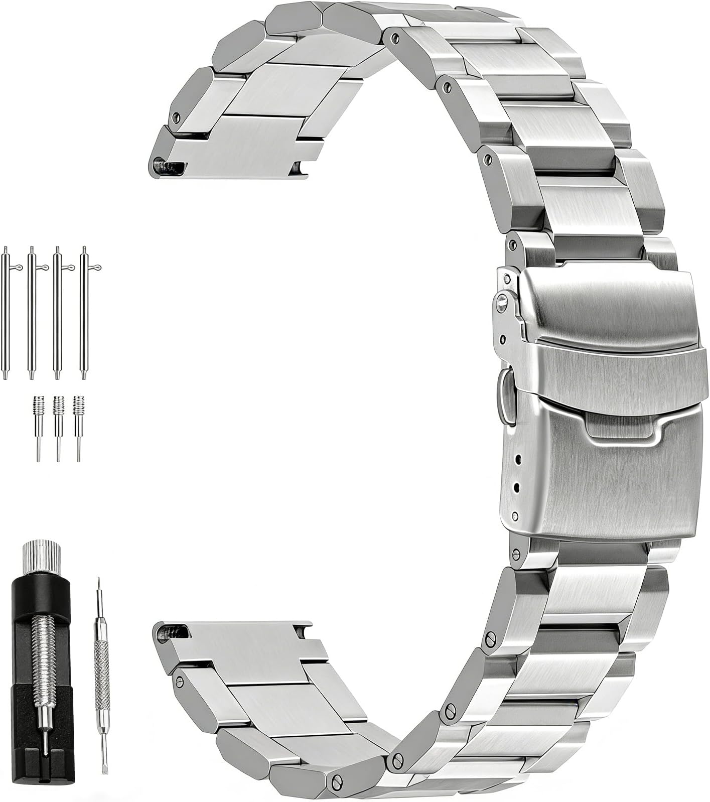 18mm 20mm 21mm 22mm 24mm 26mm Classic Stainless Steel Watch Band Silver Black Grey Blue Gold Brushed Metal Watch Strap for Women Men Watch Replacement Band Double Buckle