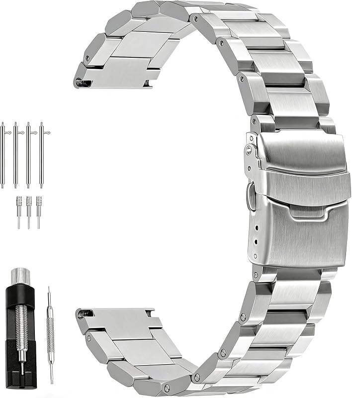 18 mm 20 mm 21 mm 22 mm 24 mm 26 mm Correa de reloj clásica de acero inoxidable Plata Negro Gris Azul Dorado Correa de reloj de metal cepillado para mujeres y hombres Correa de repuesto de reloj Doble hebilla