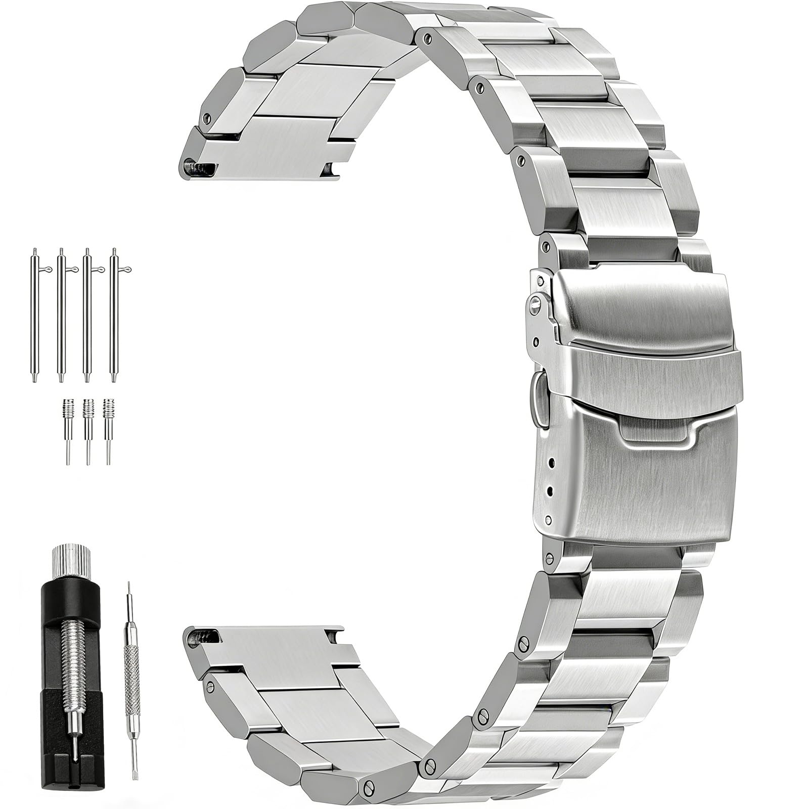 18mm 20mm 21mm 22mm 24mm 26mm Classic Stainless Steel Watch Band Silver Black Grey Blue Gold Brushed Metal Watch Strap for Women Men Watch Replacement Band Double Buckle