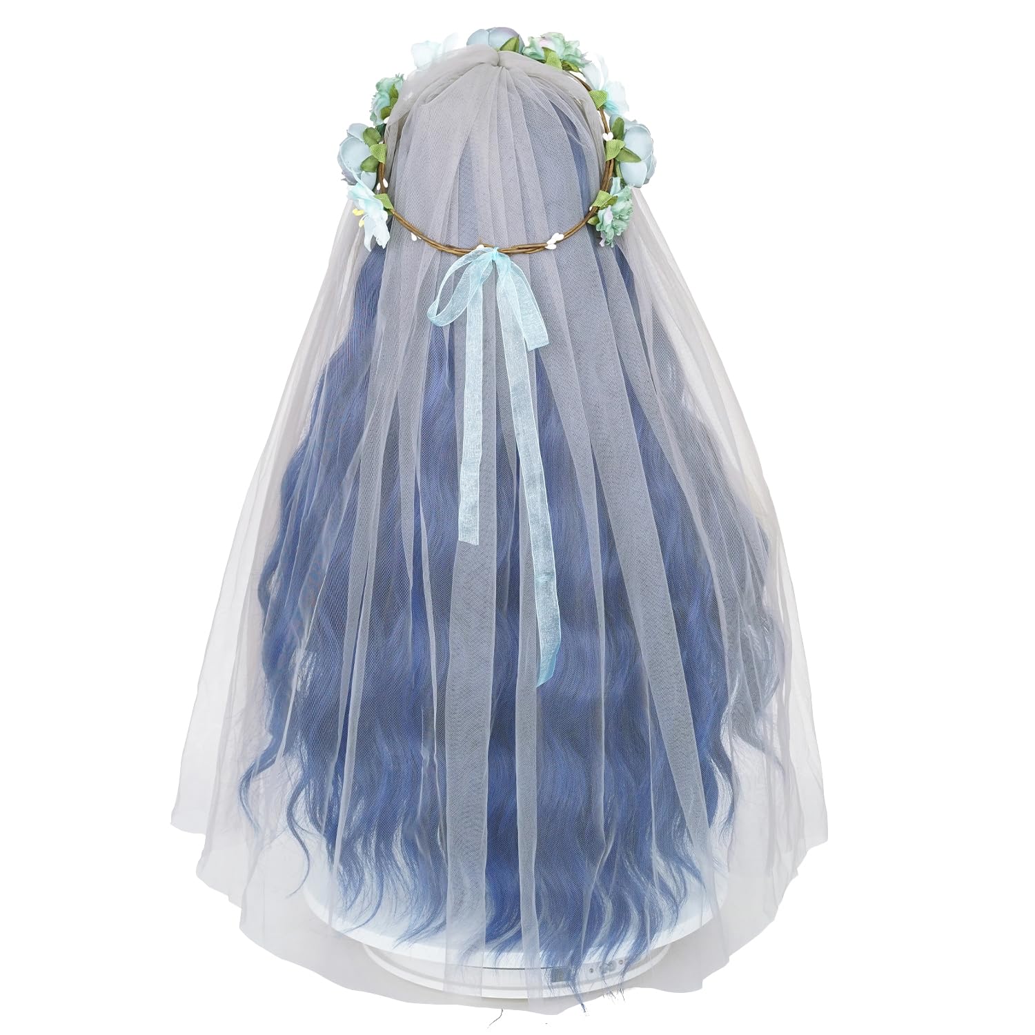Corpse Bride Blue Floral Headpiece with Veil ? CORPSE BRIDE MAKEUP ? Recreating my favorite scene of  main image 4