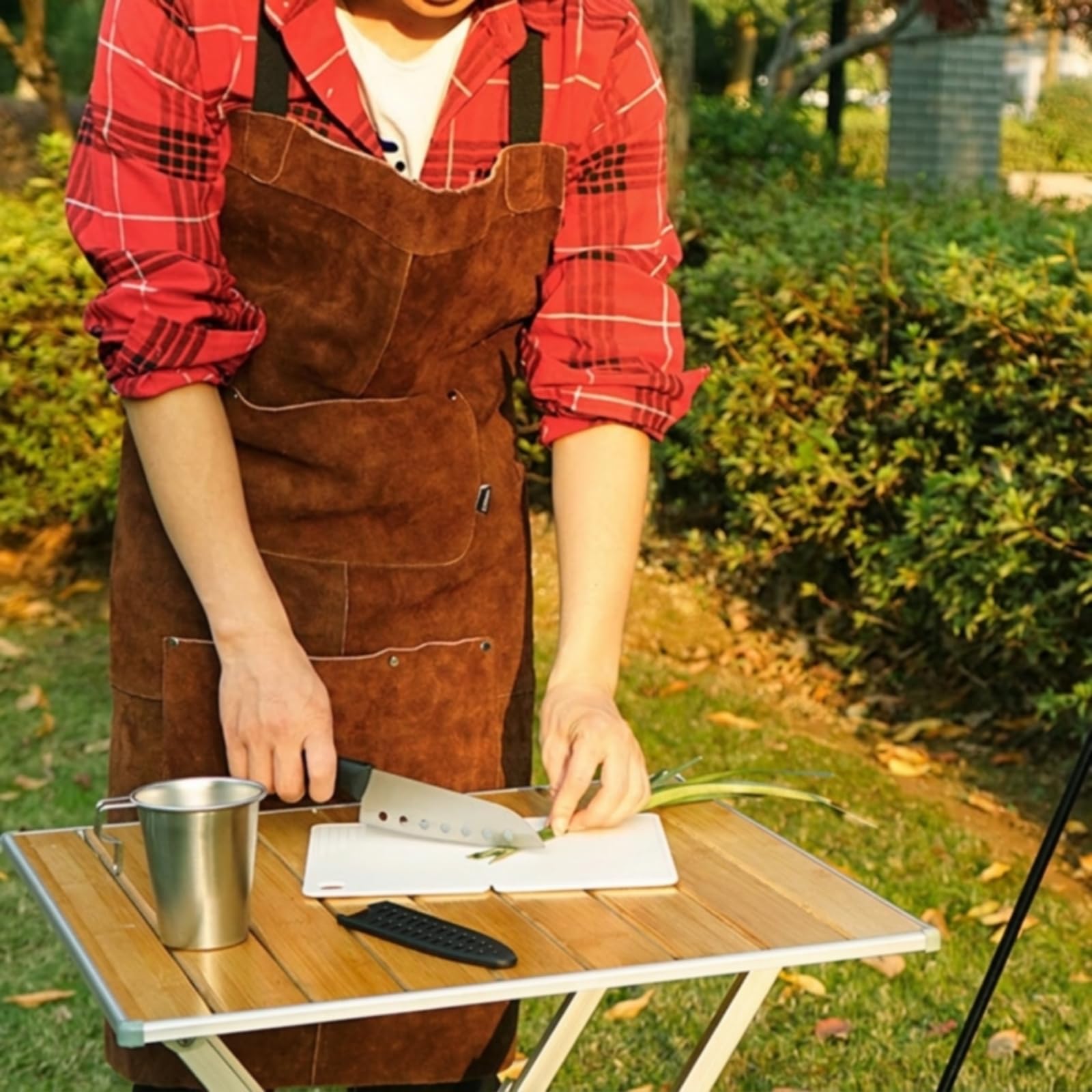Cuero Cómodo Cuero con Bolsillos Impermeable table para Talleres, Barbacoas