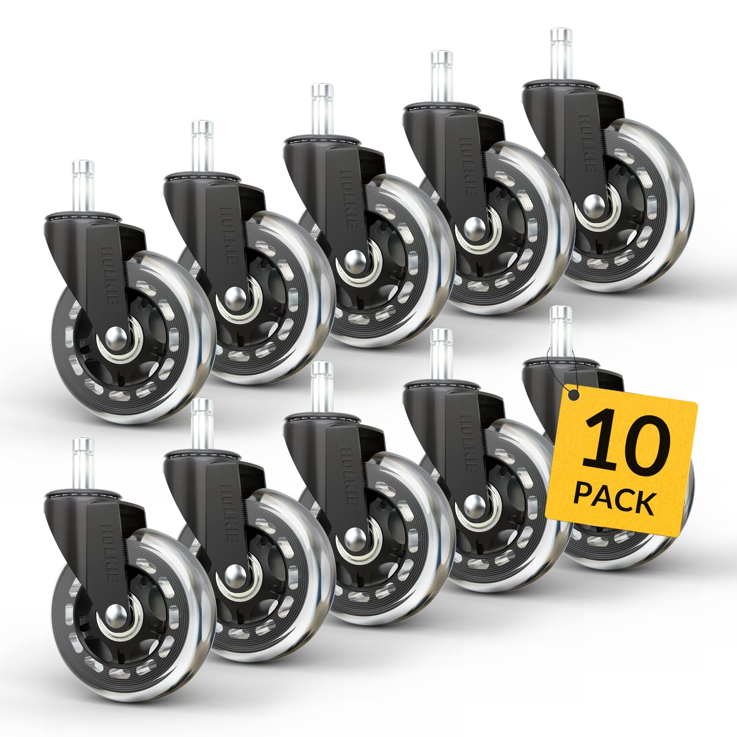 HOLKIE Office Chair Wheels 10pack Roller Blade Caster Rubber Replacement for Office 11x22mm Transparent 3 Inch, Desk Rolling Set of 10 for Hardwood