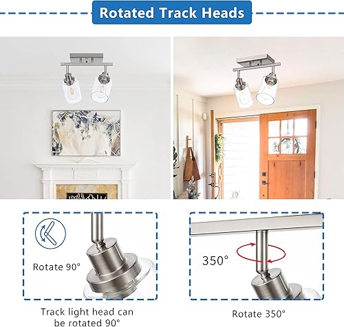 Miniatura 2 de MELUCEE Kit de iluminación giratoria de 2 luces, luz de techo semiempotrada, luces de baño de níquel cepillado, aplique de pared para pasillo,