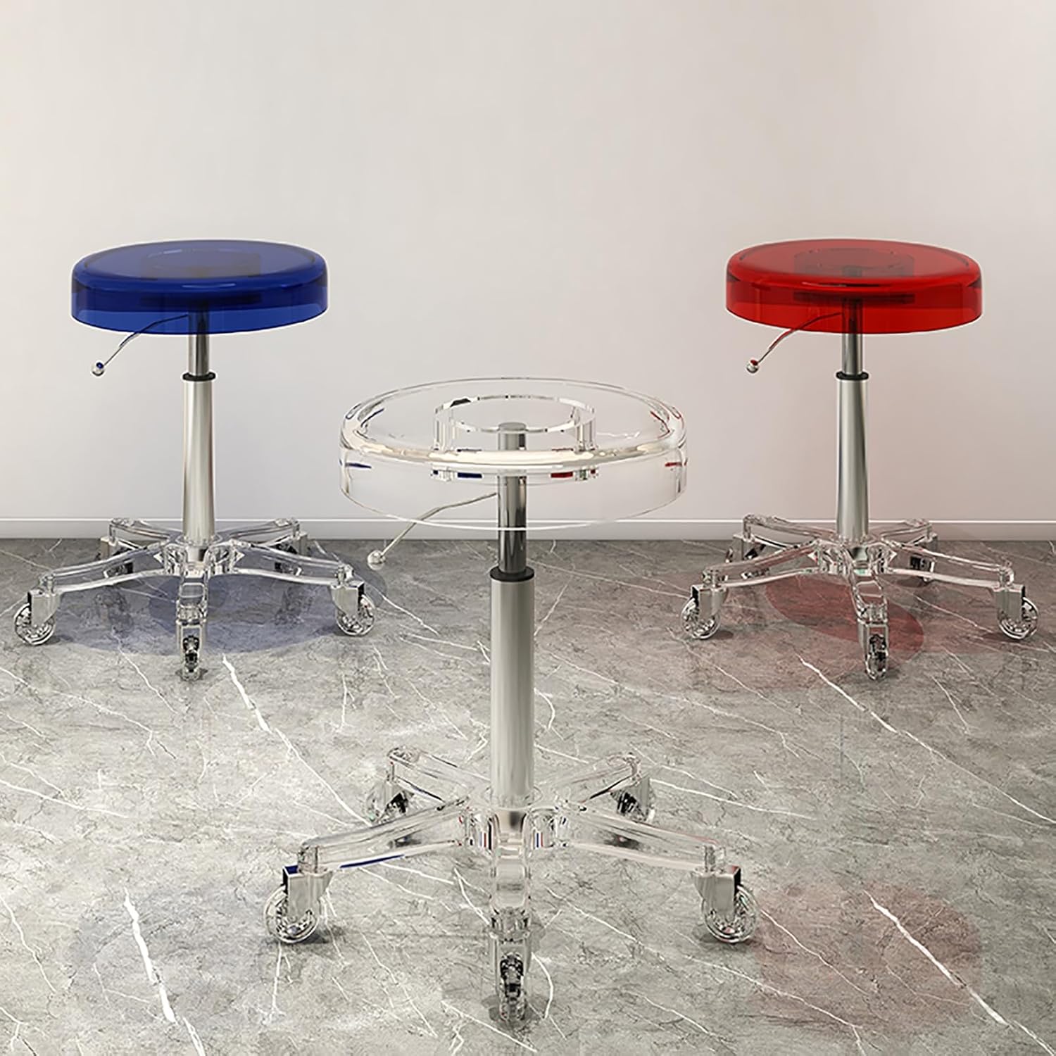 Rolling Stool with Wheels, Acrylic Swivel Stool Chair Heavy Duty Stool for Shop Guitar Lab Tattoo Workbench Medical, Adjustable Swivel Stool Chair (Color : Clear, Size : Crystal casters)