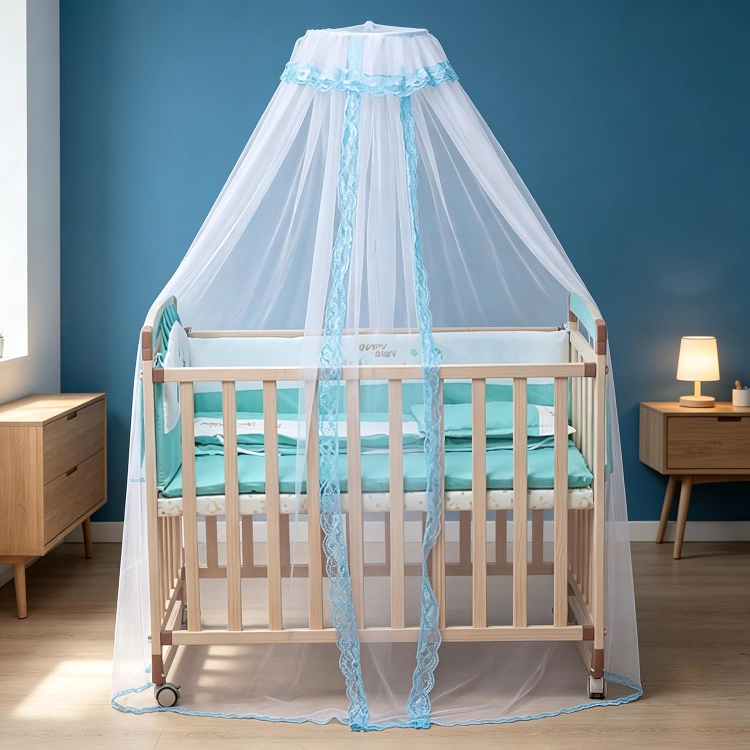 Universal Crib Mosquito Net with Lace, Dome Canopy, No Stand