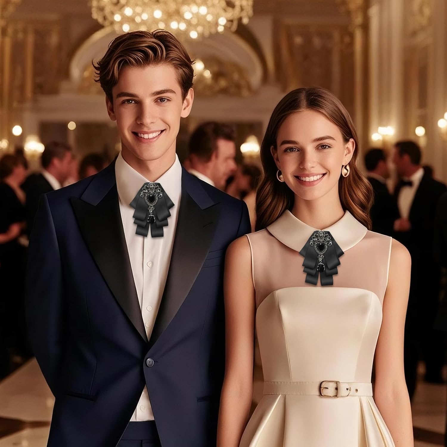 Bow Ties for Men Women, Pre-tied Mens Bow Tie with Crystal Women's Rhinestone Bowtie for Wedding Party Prom