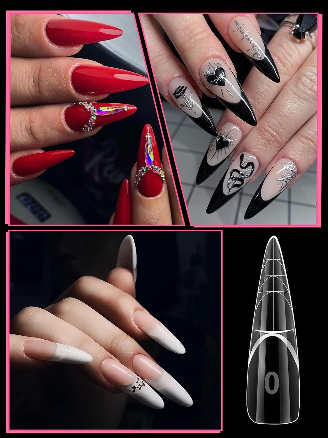 EBANKU 3D Reverse French Dual Form, 150pcs Magic Caps Zone French Stiletto Nail Dual Form Nail Mold for Quick Extension, 15 Size Reusable, Salon Nail Art DIY Tools