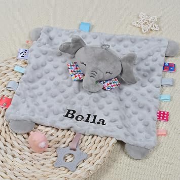 Jocidea Baby Gifts Personalized Security Blanket Baby - Gifts for Newborn - New Baby Boy Gifts - Gifts for Christmas Baby Shower - Infants Present for Christmas - Gray Elephant, Full