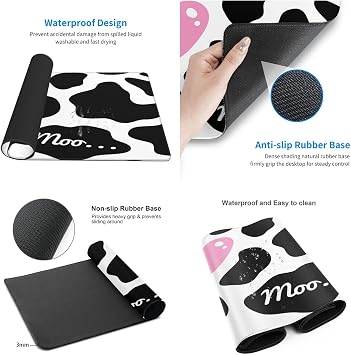 15.8x29.5 in Large Gaming Mouse Pad Black White Milk Cow Print Gaming Mouse Pad with Stitched Edge Anti-Slip Rubber Base Computer Mouse Mat
