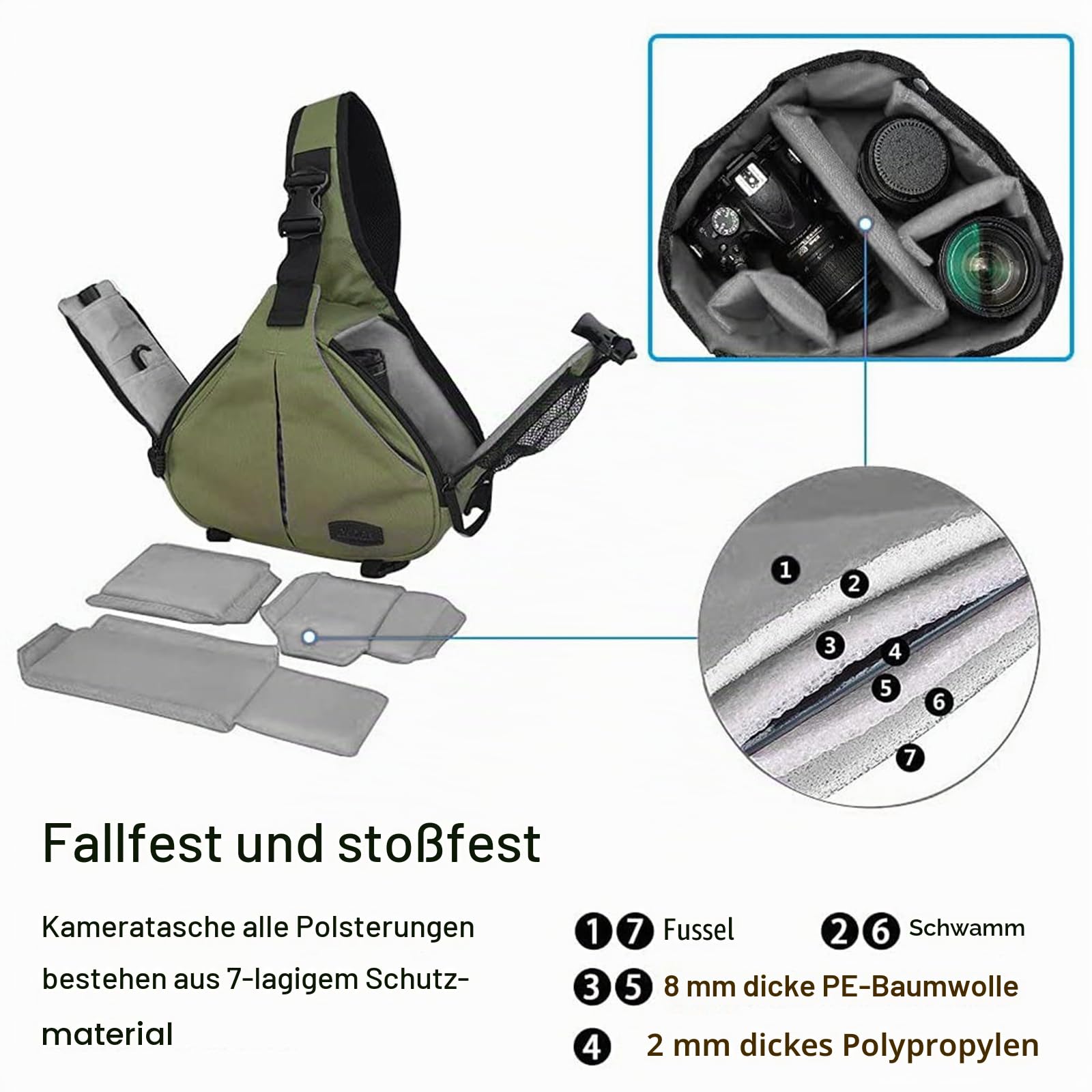 CADeN Kameratasche Canvas Umhängetasche mit abnehmbarem Einsatz Case Stoßfeste Kamera Messenger Bag