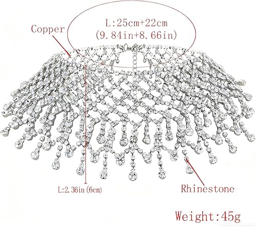 Miniatura 2 de Collar de gargantilla de diamantes de imitación completo de cristal brillante sexy collares de cristal de plata elegante collar de borla