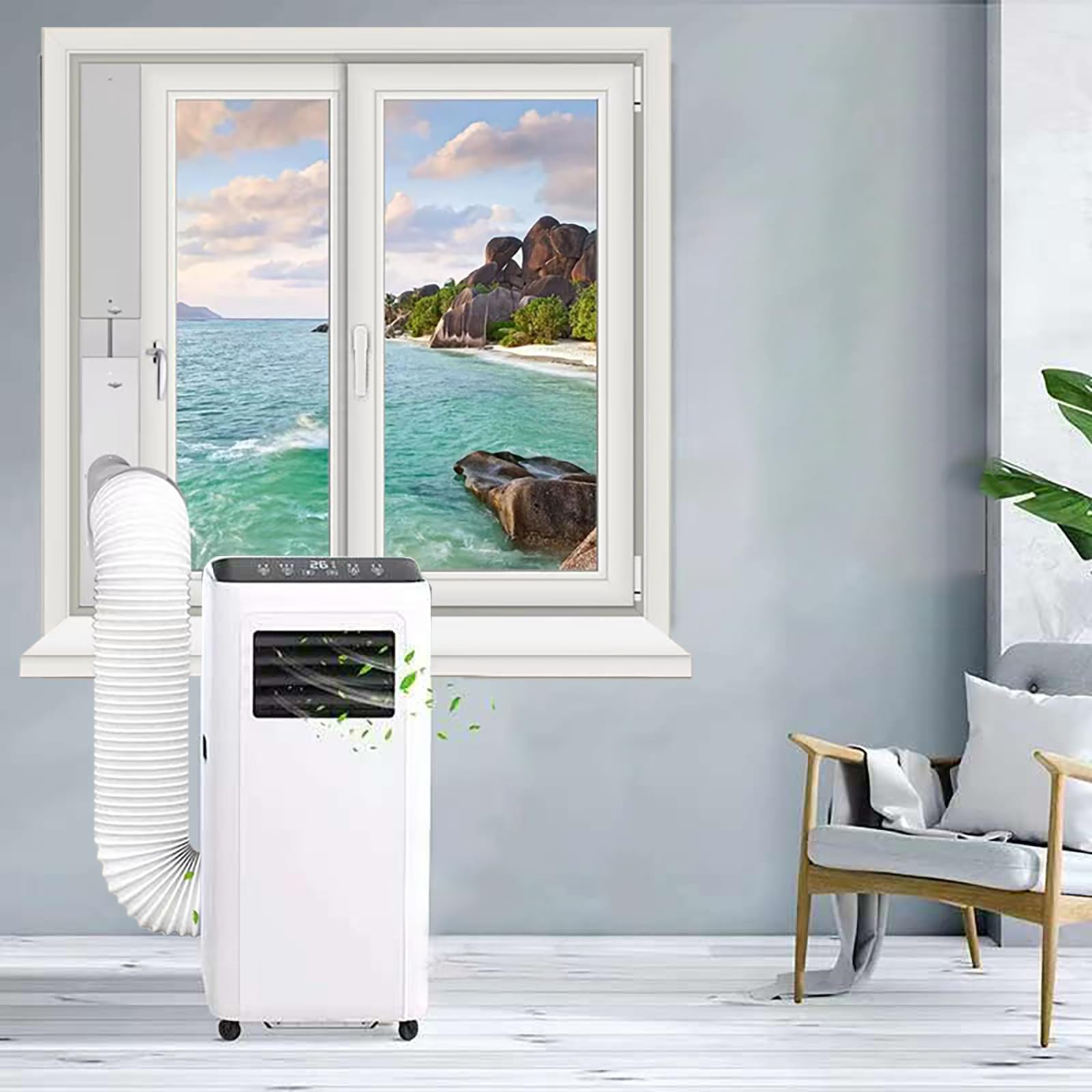 Kit de ventilación de aire acondicionado portátil para ventanas, manguera de escape de 5.1 pulgadas de diámetro y 59 pulgadas de longitud, panel de sellado de CA portátil universal para ventana