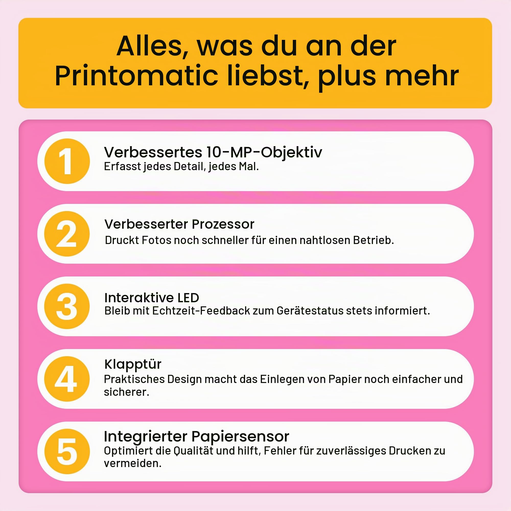Kodak Printomatic+ Sofortbild-Digitalkamera, Zink-Fotopapier 2x3 (5,1x7,5 cm) 10 MP, RGB-LED, druckt Farbfotos, Rosa