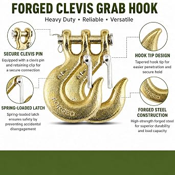 12 Pack 1/4 G70 Chain Hook Clevis Slip Hook for Trailer | G70 forged steel,safety latch, 12600lbs capacity,1.2 opening for trailer truck transport tow