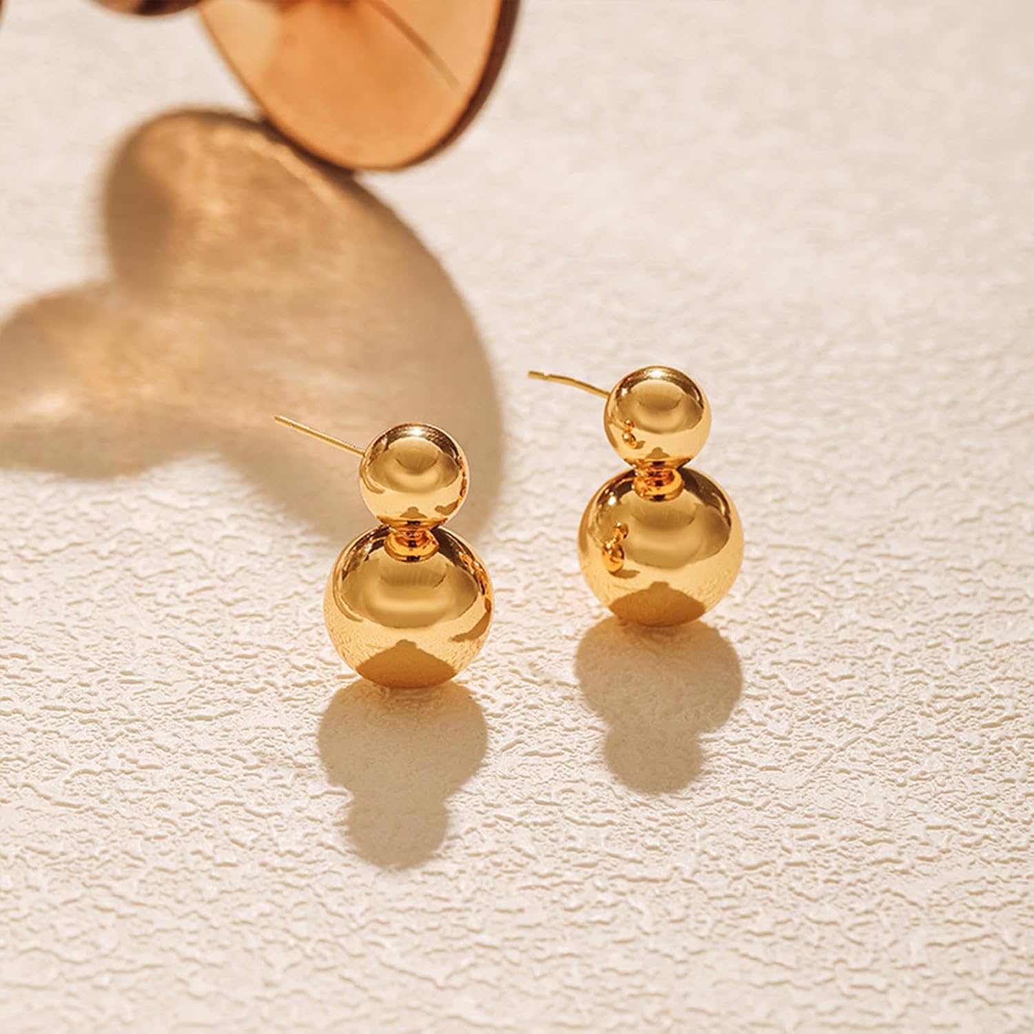 Gold Double Ball Drop Earrings for Women Round Ball Earrings Thick Bead Earrings Stud Trendy Jewelry