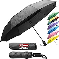 ZENO Compact Travel Umbrella - Windproof Automatic Folding Umbrella for Backpack & Purse, Teflon Coated, Fiberglass Ribs