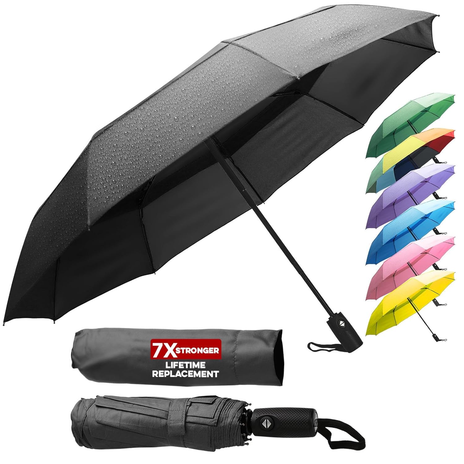 ZENO Travel Umbrella Compact - Small Umbrella for Backpack Purse Portable Automatic Umbrellas for Rain Windproof Reinforced Fiberglass