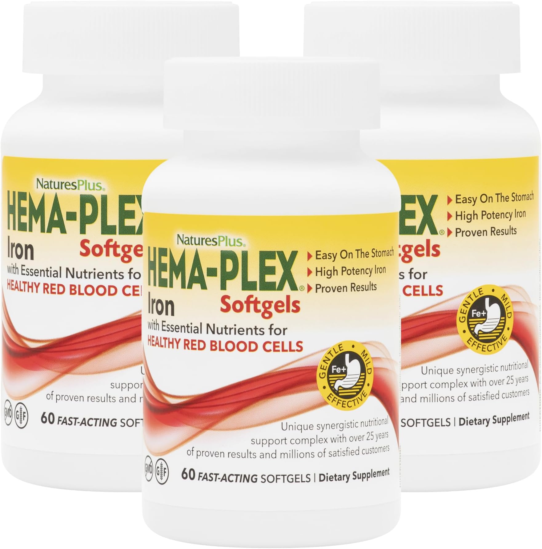 Hema-Plex Iron - 60 Fast-Acting Softgels - 3 Pack - 85 mg Iron + Vitamin C & Bioflavonoids for Healthy Red Blood Cells - Gluten Free - 60 Total Servings