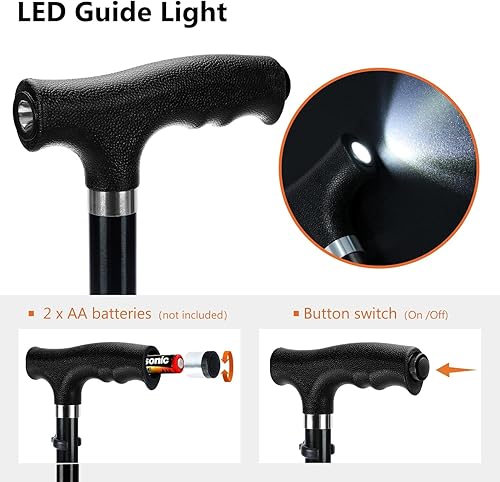 Miniatura 2 de Bastón de caminar para hombres y mujeres  Plegable, luces LED, ajustable, plegable, bastón de pie libre, punta de pivote, resistente, bastón