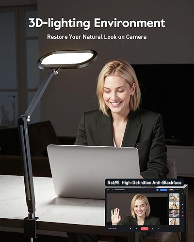 Miniatura 6 de Lámpara de escritorio LED para oficina en casa, luz de escritorio de doble cara con perilla regulable continua, memoria, clip de brazo ajustable