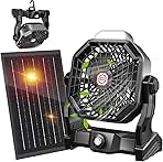 20000mAh Solar Fan with LED Lantern, Camping Fan with Solar Panel, 7W Rechargeable Powered for Outside, Quiet Battery Operated Tent Fan for Picnic, Barbecue, Fishing, Travel
