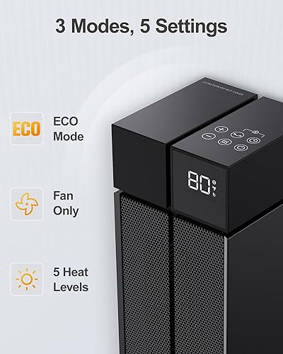 Miniatura 3 de Calentador de espacio para habitación grande, calentadores eléctricos de 25 pulgadas para uso en interiores con oscilación de 120, 3 niveles de