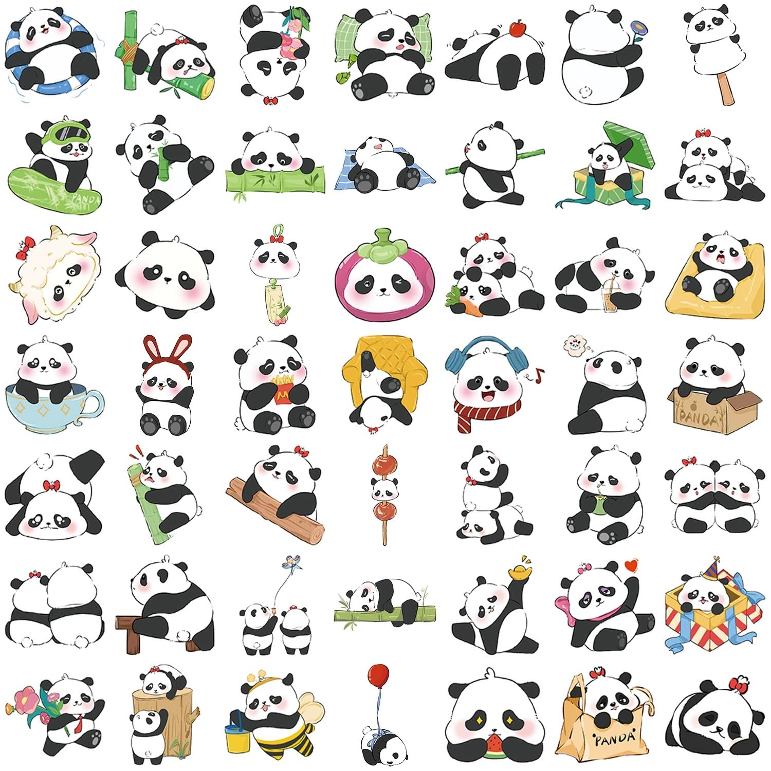 50 Pcs Cartoon Panda Stickers for Kids Teens Adults Boys Girls Gift,Cute Animal Panda Decals Pack for Laptop,Skateboard,Luggage,Car,Bike,Cup,Computer,Water Bottle Decor,Vinyl Waterproof Stickers - Image 2
