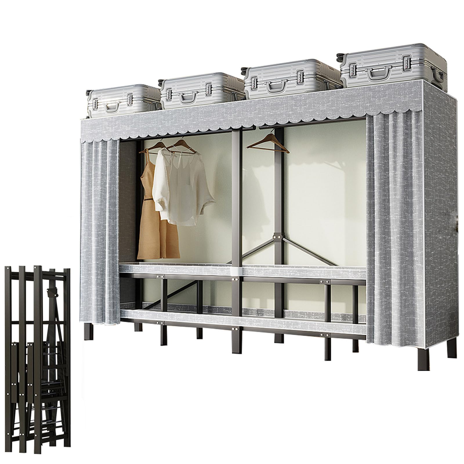 Lokeme Tragbarer Kleiderschrank 160 Cm - Mit 4 Hängestangen, Stahlrohr-Gestell & Grauer Abdeckung