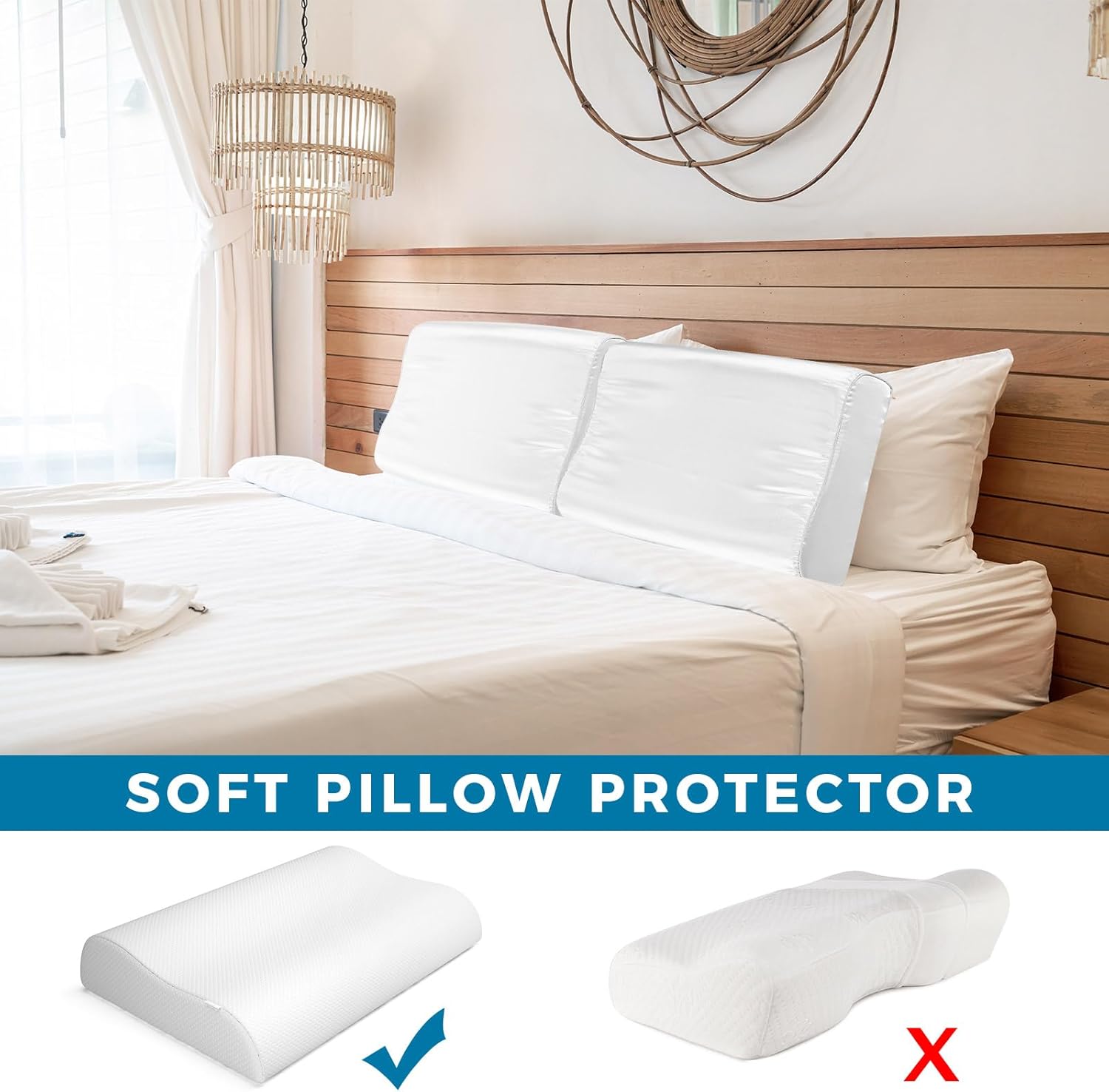 Breling 2 Pcs Silk Pillowcase for Memory Foam Pillow Neck Pillow 24 x 14 Inch Satin Pillow Case for Contoured Support Pillow Wave Shape Pillow Case Soft Smooth Pillowcase for Neck Pillow (White)