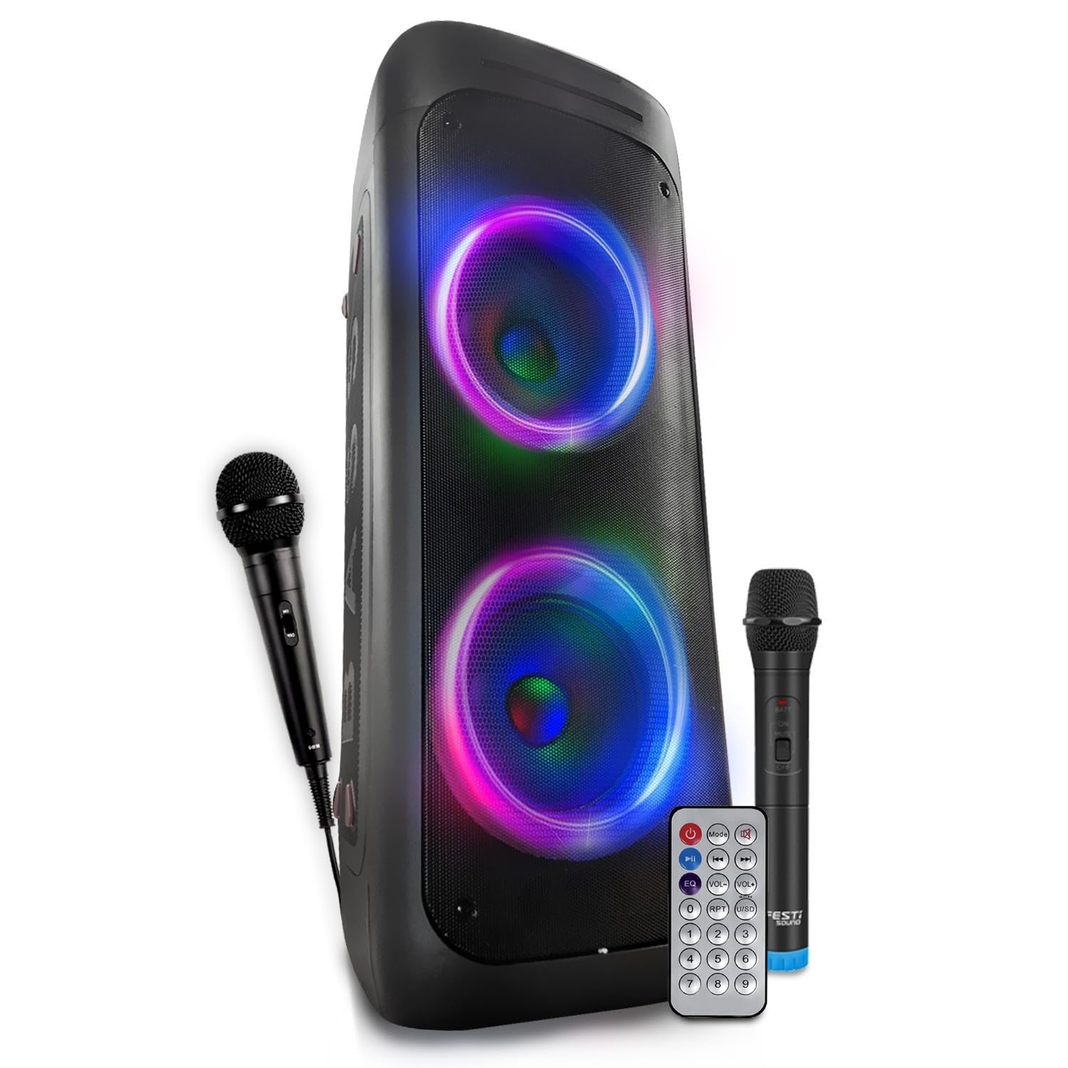 Autonomer DJ-Lautsprecher, 1000 W, beleuchtet, CD-Player, Akku, Bluetooth, USB, Sono, Radio, Partybox, Abend, Party, Geburtstag