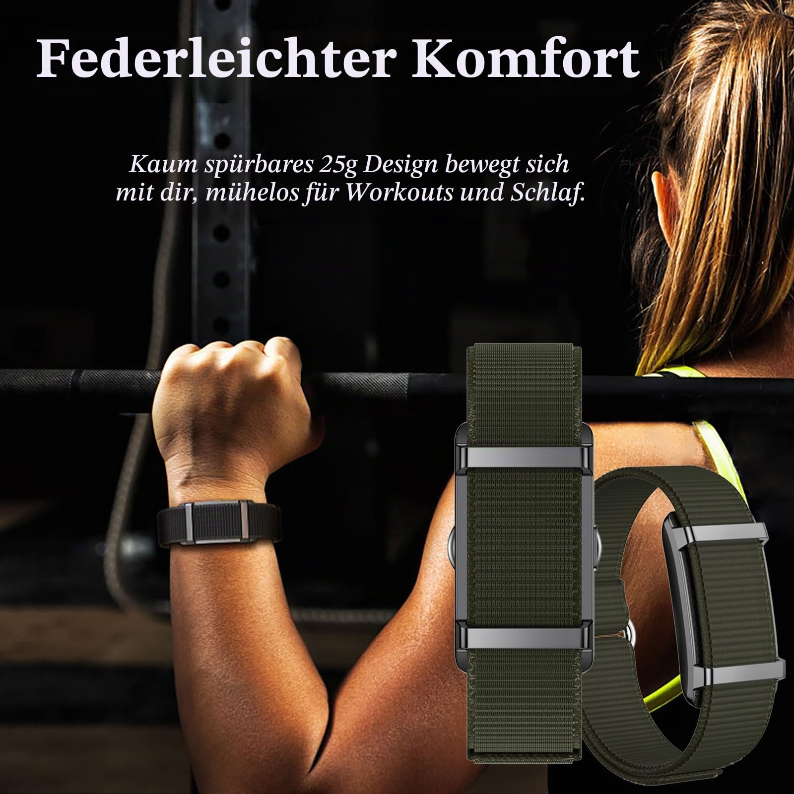 findtime Fitness Tracker Armband Aktivitätstracker ohne Display Wearable Schrittzähler Herzfrequenz Schlafmonitor Herzfrequenzmessung Wristband Nylon Smart Band Multisport-Modi Grün