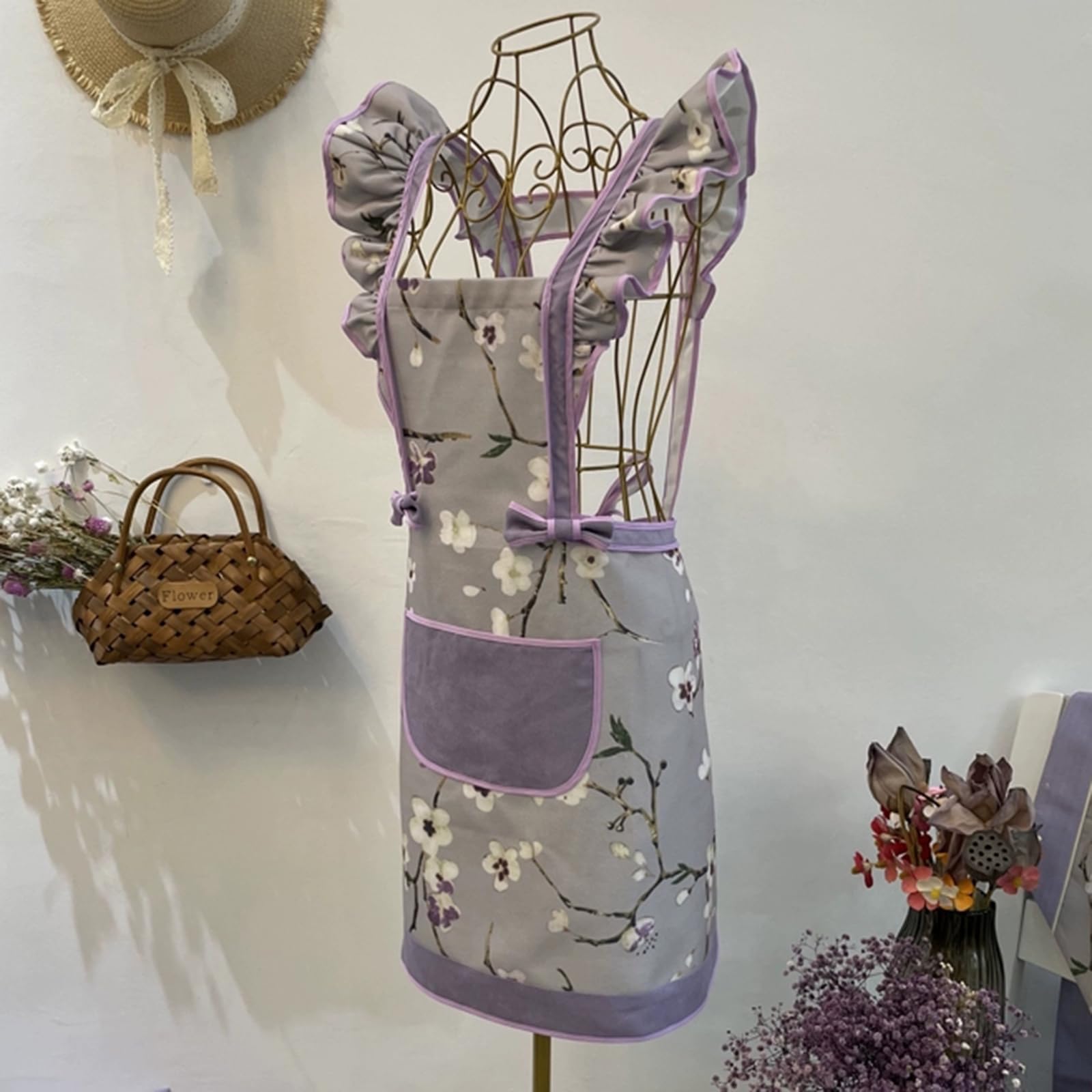 Fartuch Kuchenny Damski Bawełniany Fartuch Regulowany Fartuchami Dla Kobiet Z KieszeniamiPurple,One Size