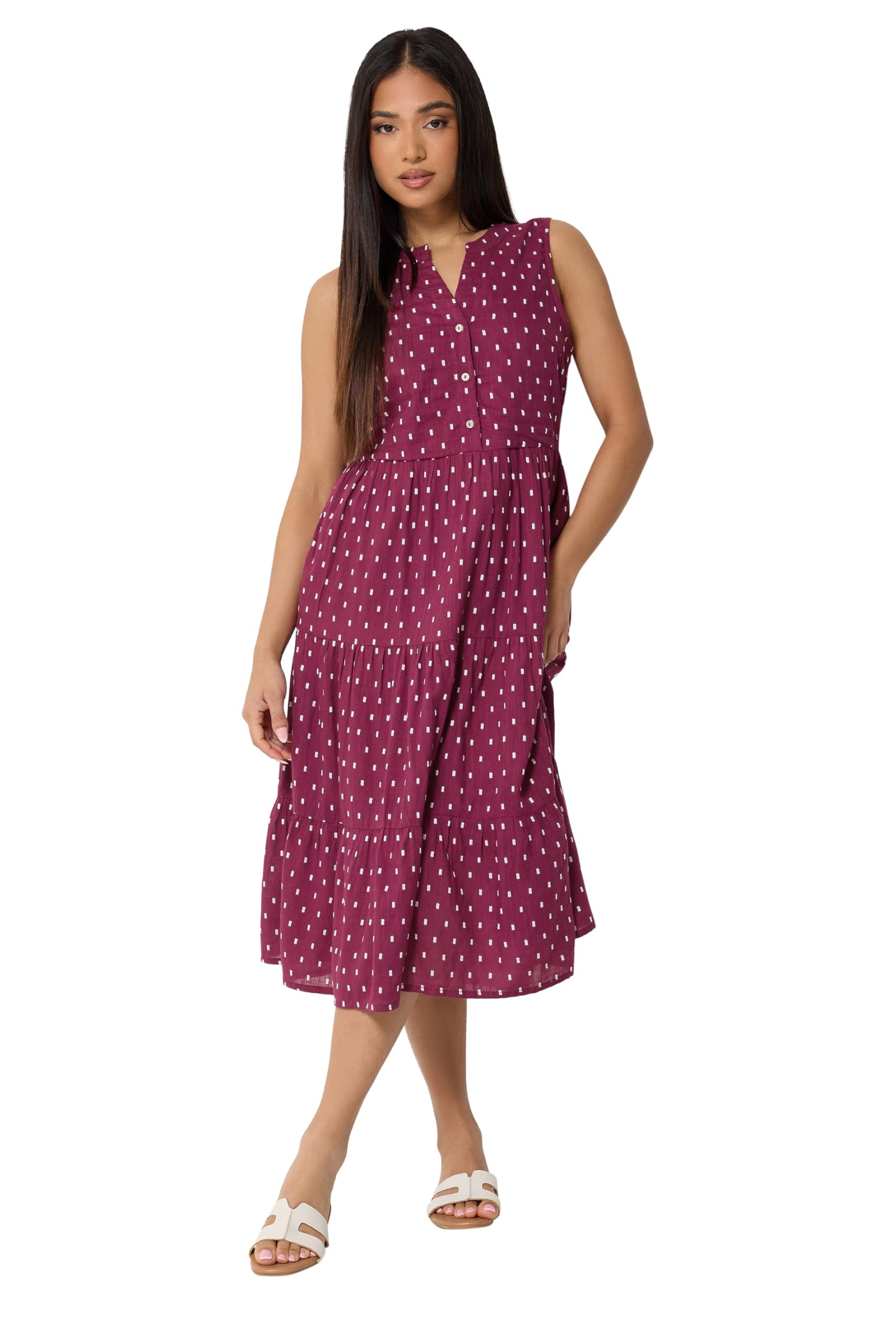 M&Co Women's Raspberry Dobby Sleeveless Tiered Midi Dress In | : Size 16