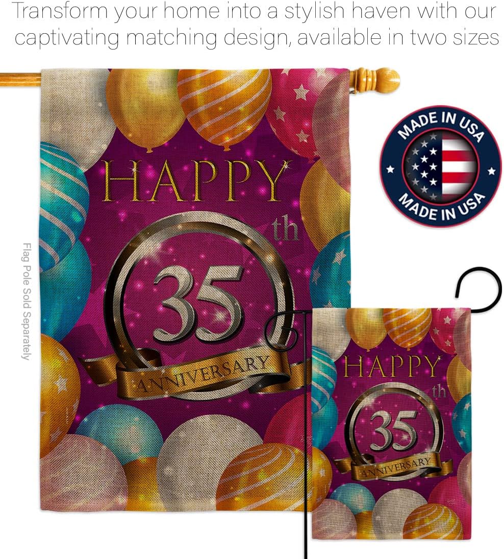 Breeze Decor Happy 35th Anniversary Garden Flag Set with Stand Celebration Couple Married Wedding Occasion Party Valentines House Decoration Banner Small Yard Gift Double-Sided, Made in USA