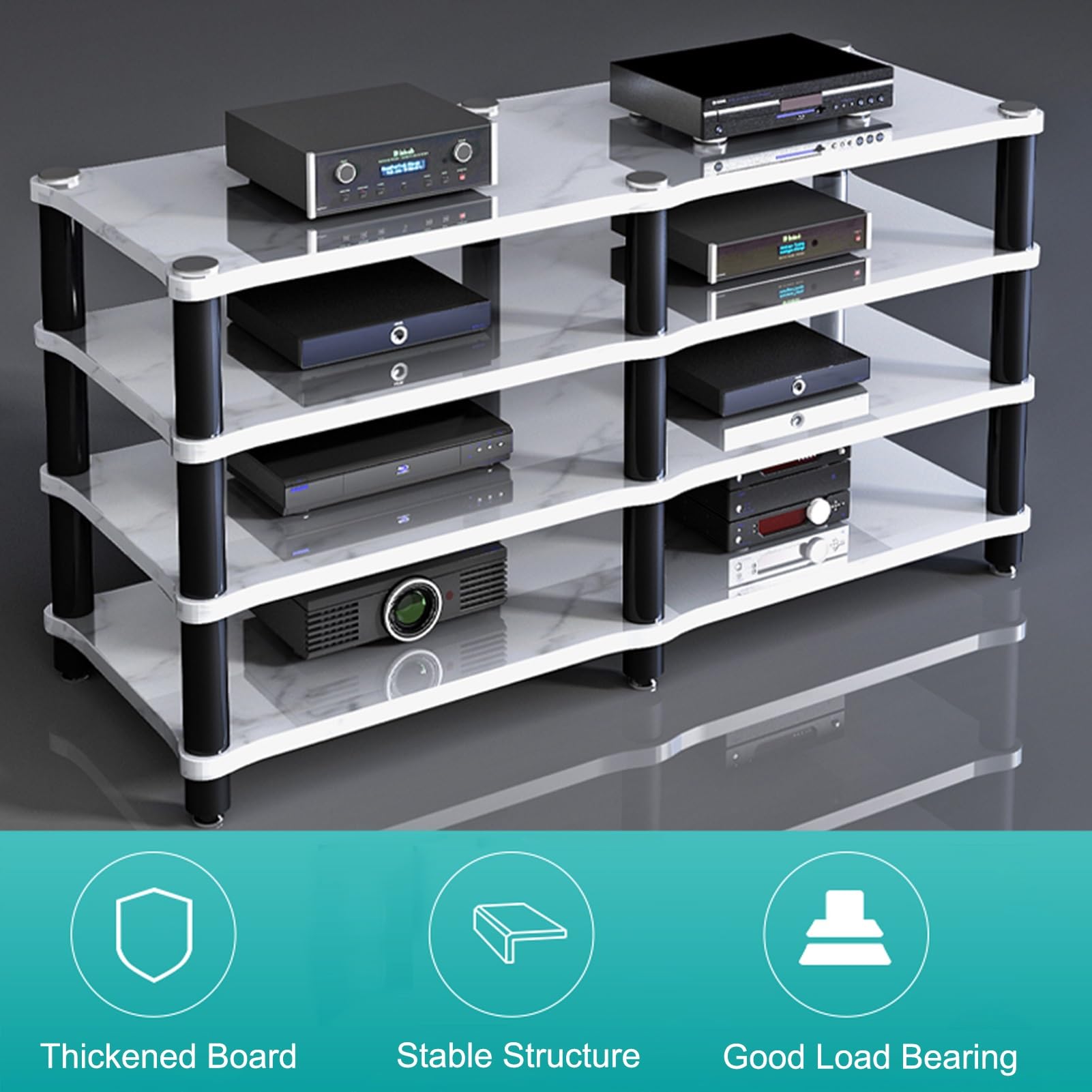 ZIGTUEI Audio Video Media Stand Cabinet, Stereo Cabinet, Record Player Stand, Modern AV Cabinet, Audio Rack, Media Console Cabinet, Heavy Duty Stereo Racks and Stands(Black,120x54cm/47.2x21.3in)