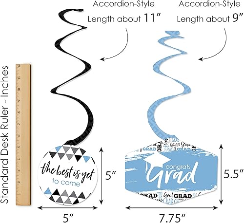 Miniatura 7 de Big Dot of Happiness Decoraciones de graduación azul claro de 2025 espirales colgantes – Juego de 40