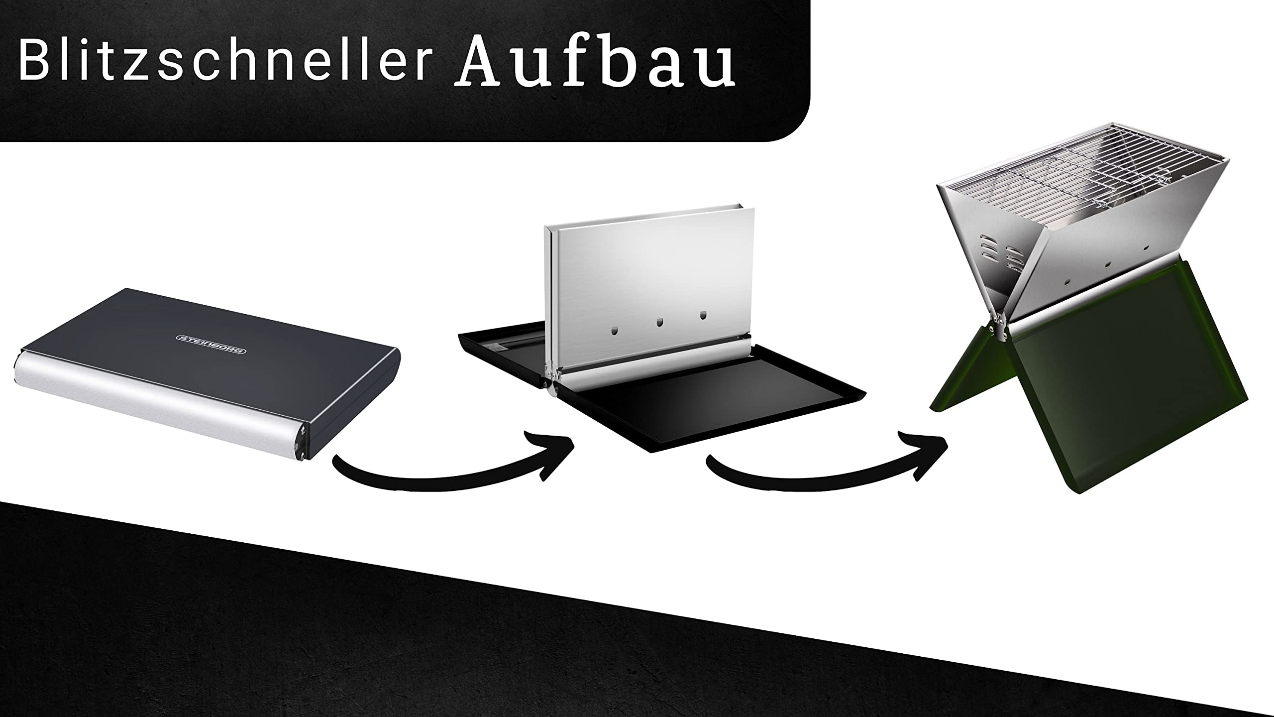 Steinborg Klappgrill | Laptopgrill | Campinggrill | Blitzschneller Aufbau | Hitzebeständiger Rahmen | Große Lüftungsschlitze | Holzkohlegrill | Kohlegrill | Geringes Gewicht | Geeignet für Holzkohle