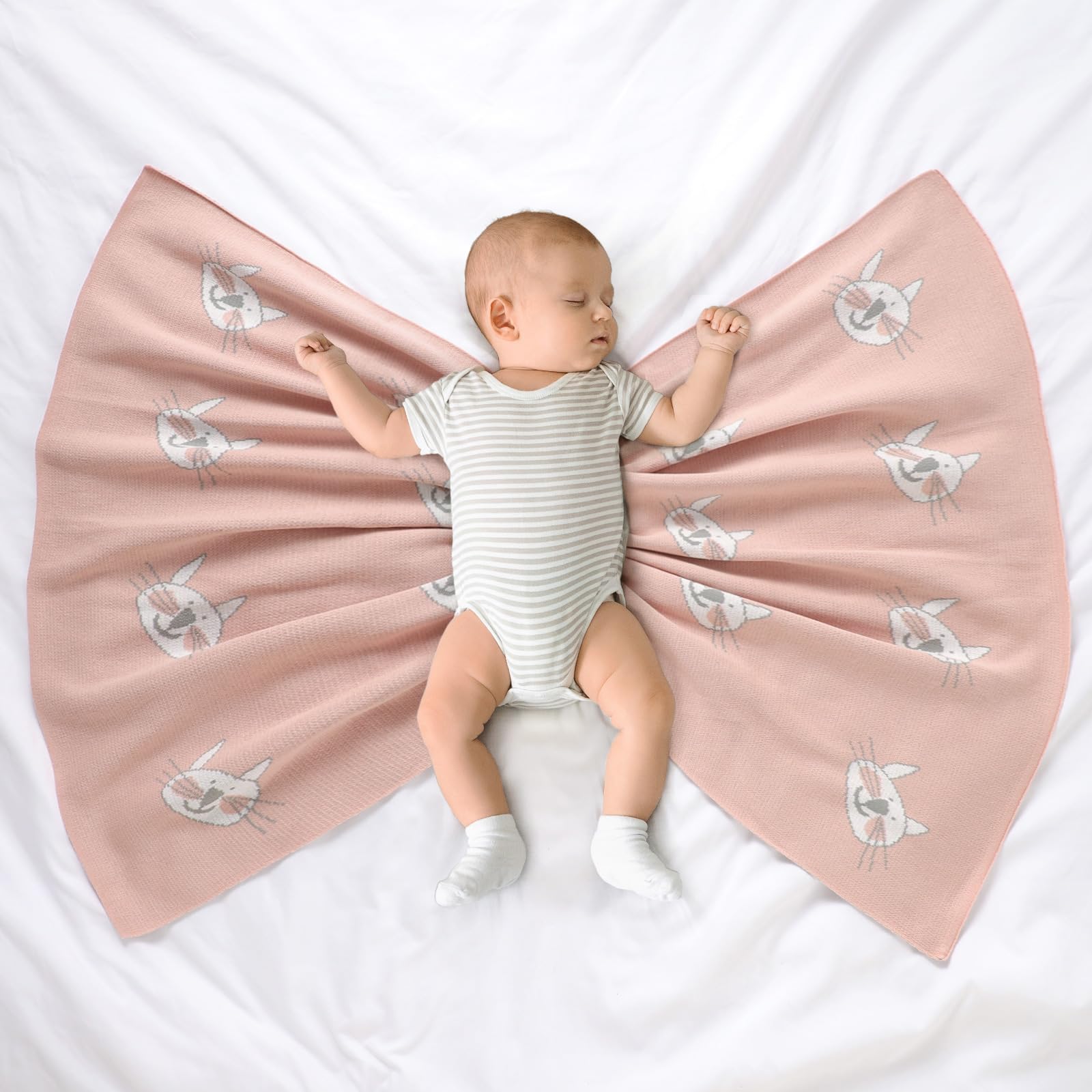 Hadetoto Baby Blanket for Newborn Soft Cozy Knitted Cotton Blankets Baby Essentials Gifts for Newborn Girl Boy 100 x 80cm - Image 3
