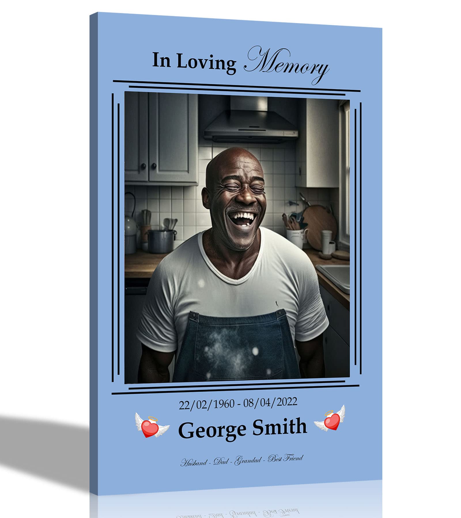 Artley Prints Blue - Portrait Custom Memorial Canvas Wall Art | Framed Pictures | Remembrance Sympathy Tribute Gift For Dad, Grandad, Son, Uncle 40 X 30Cm (16 X 12 In) A3
